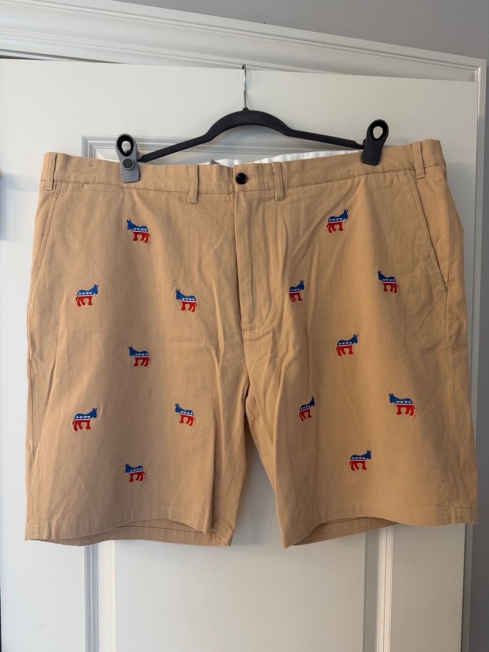 Castaway Khaki Shorts with Red & Blue Donkey Embroidery